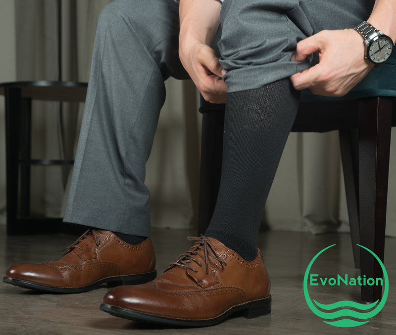 EvoNation Men’s Knee High 30-40 mmHg Graduated Compression Socks – Extra Firm Pressure Compression Garment White Large
