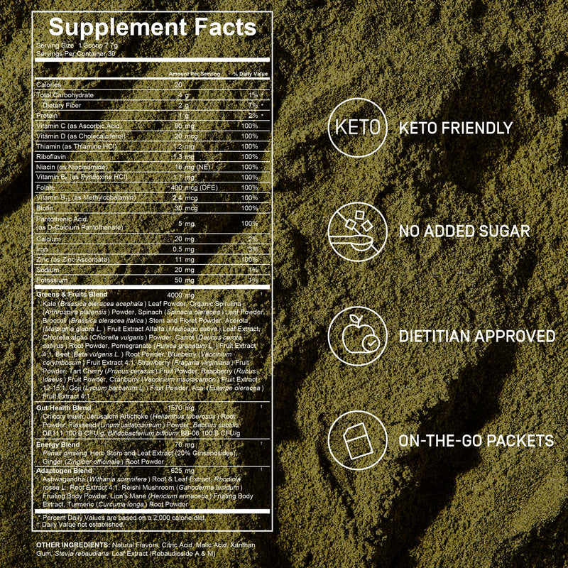 FACTOR FORM Daily Greens Superfood Powder | 5 Functional Blends for Gut Health, Energy & Immunity | Prebiotics, Probiotics, Adaptogens, B Vitamins (30 Servings, Jar) 8.1 Ounce (Pack of 1)