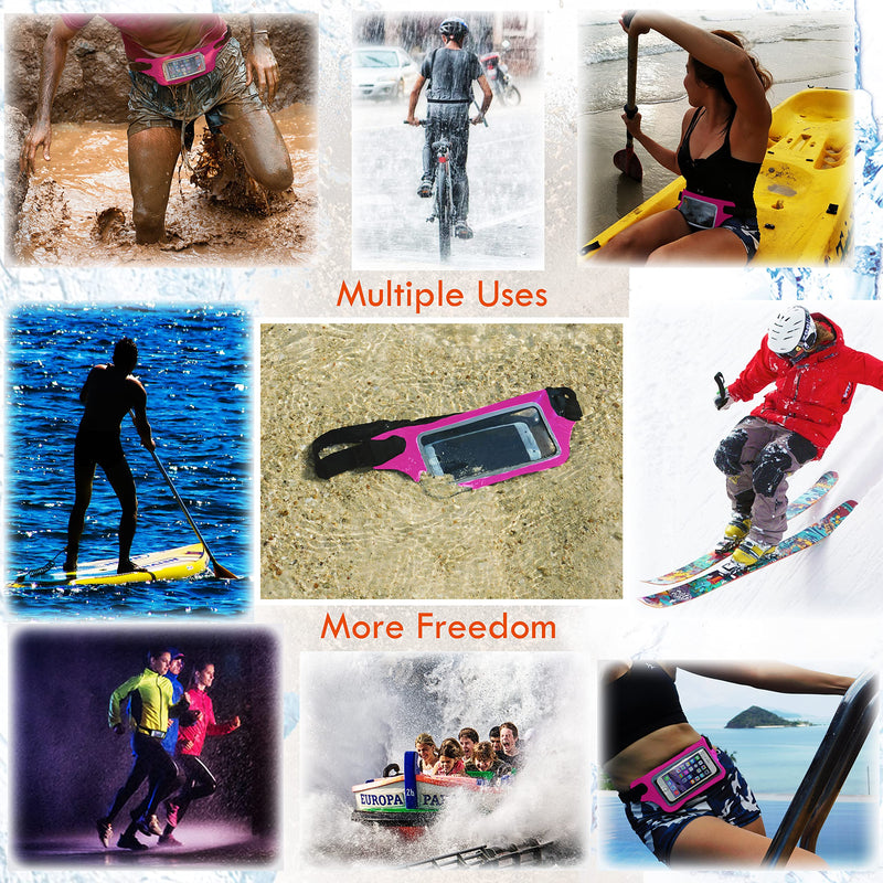 Ultimate Pink Waterproof Running Swimming Belt: Phone & Essentials Holder for Gym, Beach, Kayaking, Ski! Fits iPhone, Samsung - Touchscreen, IPX8 Rated Dry Waist Pouch - Adventure-Ready Performance! Hot Pink - BeesActive Australia
