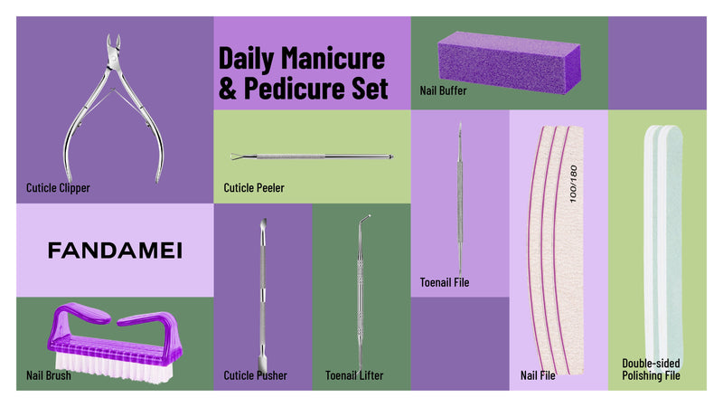 FANDAMEI Nail Care Kit, Nail Files 100/180, Nail Buffer Block, Cuticle Nippers, Cuticle Trimmer, Cuticle Pusher, Nail Tools, Nail Kit, Pedicure & Manicure Tools, Nail Prep Kit, Manicure Kit for Women C-pink