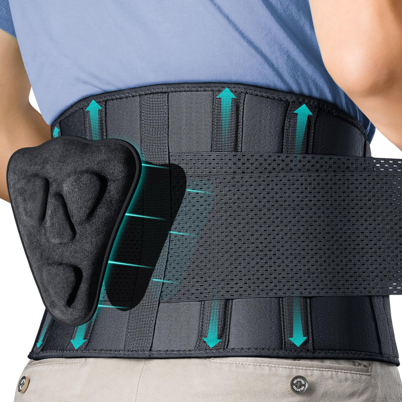 FEATOL Back Brace for Men Lower Back, Lumbar Support Belt- Back Pain, Adjustable Support Straps with Removable Lumbar Pad for Heavy Lifting Work, Plus Size(Black, L/XL Large/X-Large (Pack of 1) 3D Pad - BeesActive Australia