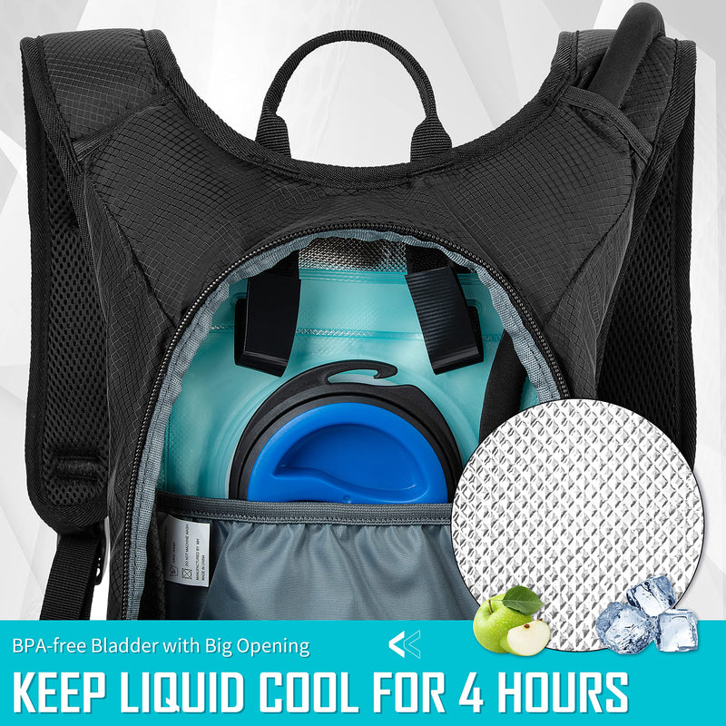 MIRACOL Hiking Hydration Backpack with 2L Leak Proof Water Bladder, Lightweight Insulated Water Pack for Men & Women, Compact & Comfortable Daypack for Running Hiking Cycling Climbing Camping Biking Black