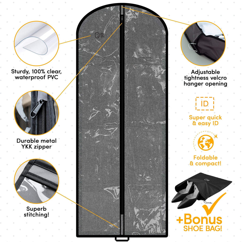 Breathable Long Clear Coat + Fur Storage Garment Bag | 54 Inch + 5 Inch Gusset | Mink, Wool, Winter, Trench Coat, Long Dress Cover | Hanging Clothes Protector - BeesActive Australia