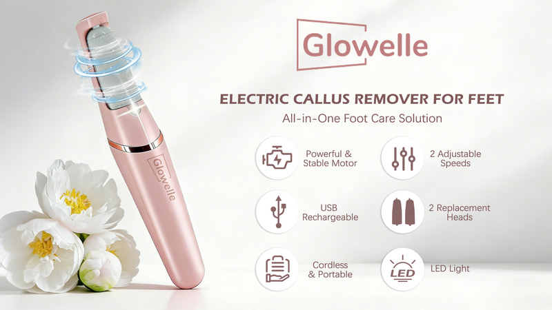 Glowelle Electric Foot Callus Remover, Electric Callus Remover for Foot, Rechargeable Portable Pedicure Tool Kit, Smooth Foot File Tools for Dead Hard Cracked Dry Skin, Foot Care for Women,Men Gift Pink