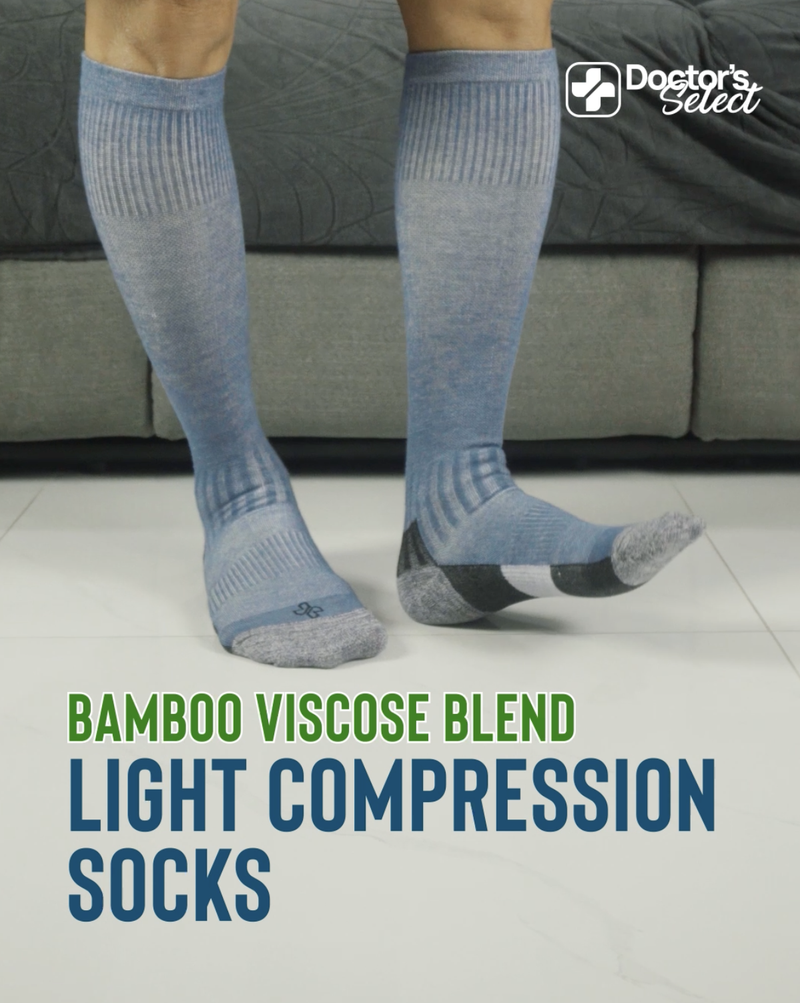Doctor's Select® Bamboo Viscose Light Compression Socks for Women & Men - 3 Pairs, 8-15 mmHg Compression Socks, Knee High Medium Gray/Blue/Rose - 3 Pairs