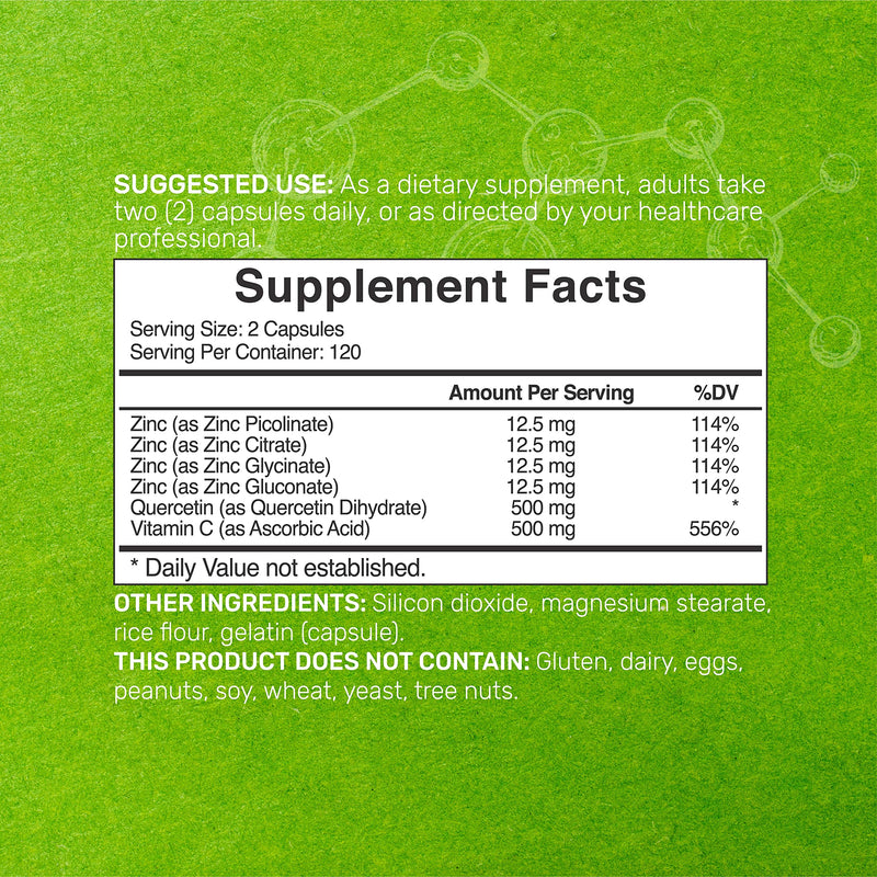 Zinc + Quercetin 500mg with Vitamin C, 240 Capsules, 4-1 Zinc 50mg Complex with 95% Quercetin Supplement for Ultimate Immune Support - Premium Quercetin with Zinc, 4 Months Supply - BeesActive Australia