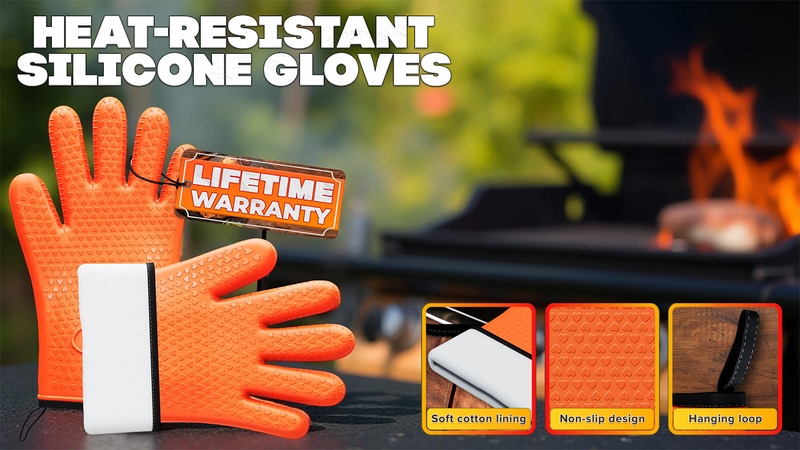 Silicone Grill Gloves for Cooking, Non-Slip and Heat Resistant Material Orange
