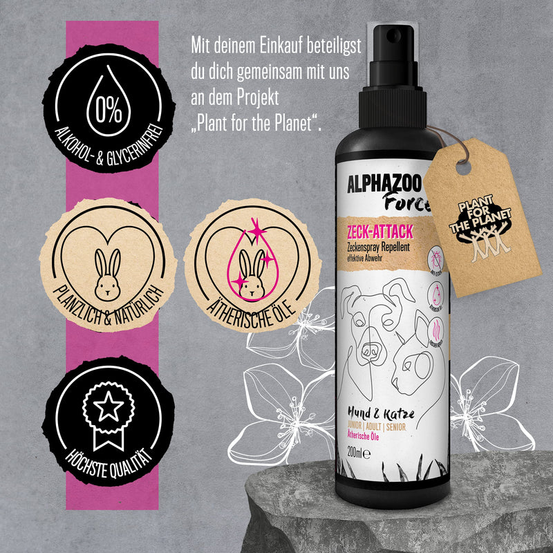 alphazoo Zeck-Attack Anti Tick Spray for Dogs, Cats & Horses 200 ml I Natural remedy against ticks with immediate effect I Long-term tick protection 200 ml - BeesActive Australia