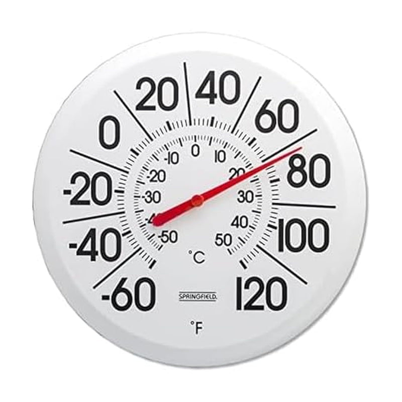Springfield Indoor Outdoor Big and Bold Thermometer with Mounting Bracket, Easy to Read Numbers for Patio, Pool, and Indoor Areas, 13.25-Inch, White