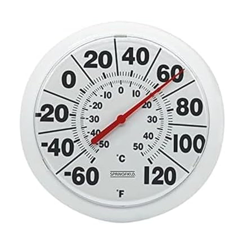 Springfield Indoor Outdoor Big and Bold Dial Thermometer, Wireless Thermometer with Easy to Read Large Numbers for Patio, Pool, and Indoor Areas, 8-Inch, White No Size