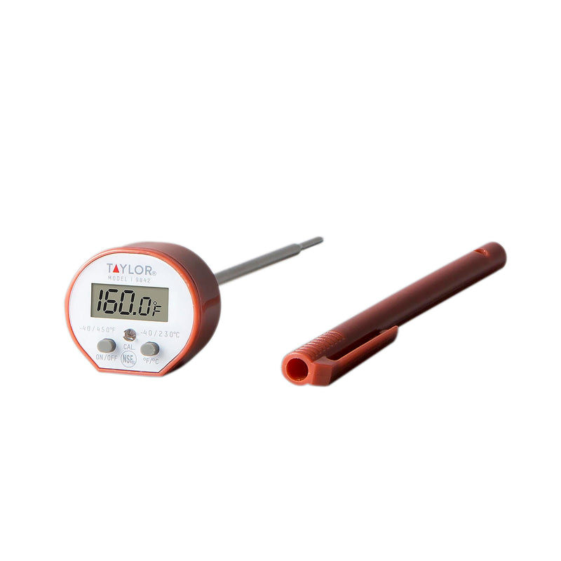 Taylor Waterproof Digital Instant Read Thermometer For Cooking, BBQ, Grilling, Baking, And Meat, Comes With Pocket Sleeve Clip, Red Cooking Digital Quick Read Thermometer