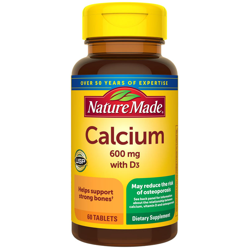Nature Made Calcium 600 mg with Vitamin D3 for Bone Support, 60 Tablets | Calcium Supplement for Bone Health, Dietary Supplement with Calcium and Vitamin D Unflavored 60 Count (Pack of 1)