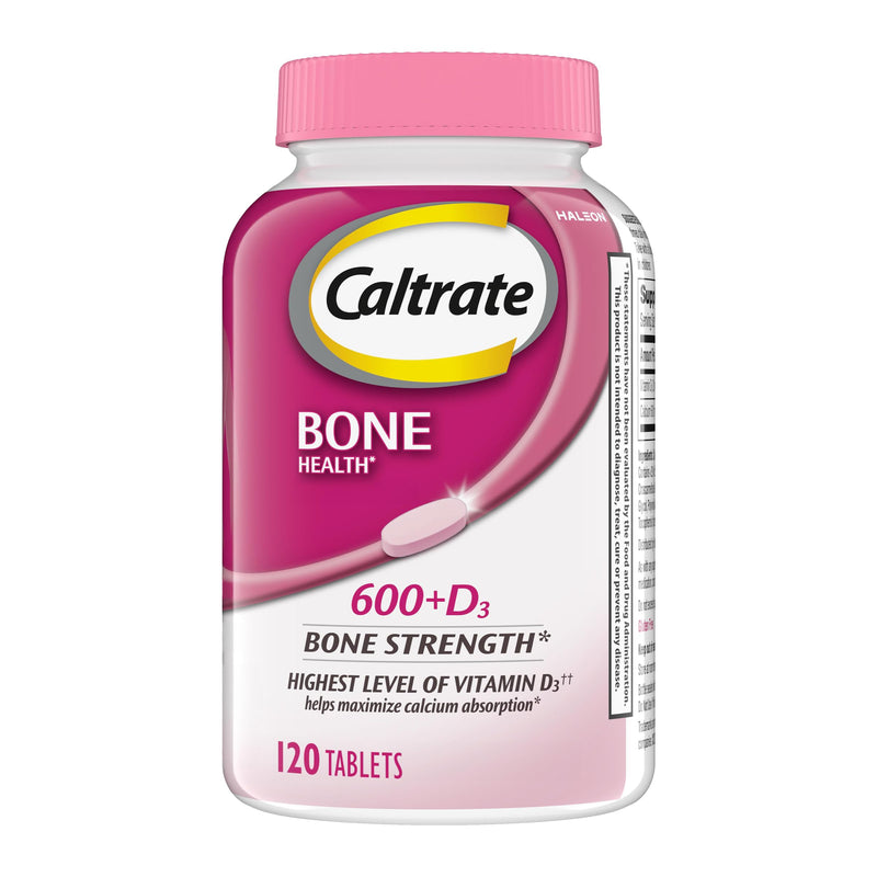Caltrate 600 Plus D3 Vitamin D and Calcium Supplement Tablets, 120 Count | Highest Level of Vitamin D3, Maximizes Calcium Absorption to Support Strong Bones and Daily Function 120 Count (Pack of 1)