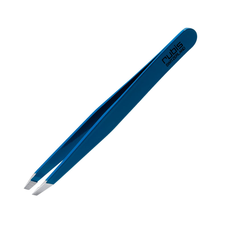 Rubis Classic Stainless Steel Slanted Tweezers for Precise Eyebrows and Hair Removal, 1K109, Made in Switzerland, Blue - BeesActive Australia