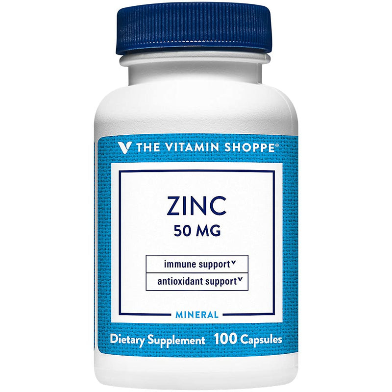 The Vitamin Shoppe Zinc 50 MG, Immune & Antioxidant Support, 100 Capsules | Essential Mineral Supplement to Support Immune Function, Skin Health & Antioxidant Protection 100 Count (Pack of 1)