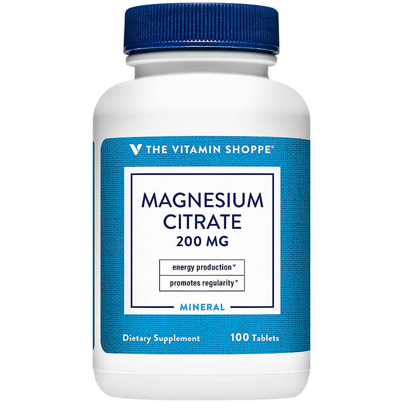 The Vitamin Shoppe Brand Magnesium Citrate 200 mg Tablets, 100 Tablets | Highly Absorbable Magnesium Mineral for Energy Production, Digestive Regularity & Muscle Support for Men & Women, Gluten Free 100 Count (Pack of 1)