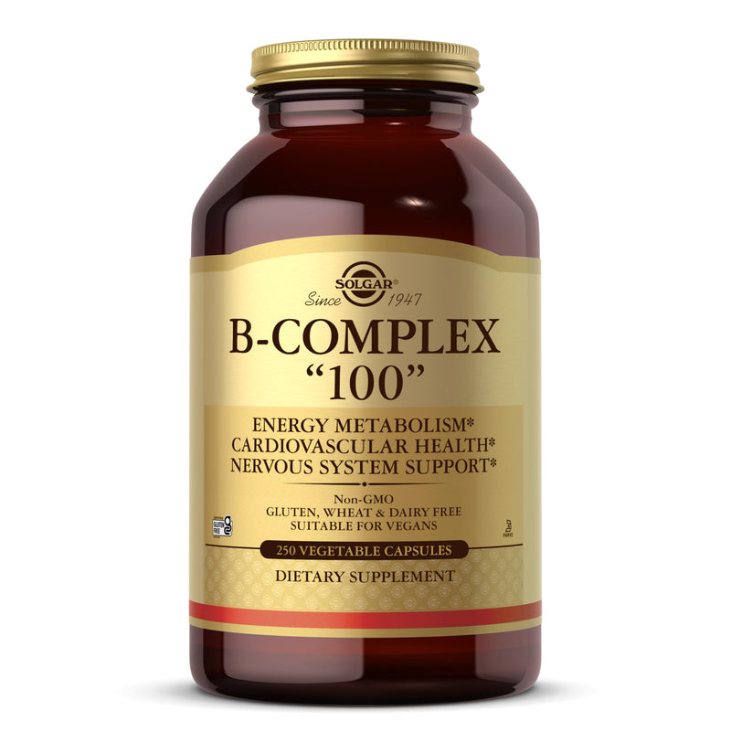 Solgar B-Complex "100", 250 Vegetable Capsules - Nervous System Support - Supports Energy Metabolism - Non-GMO, Vegan, Gluten Free, Dairy Free, Kosher - 250 Servings 250 Count (Pack of 1)