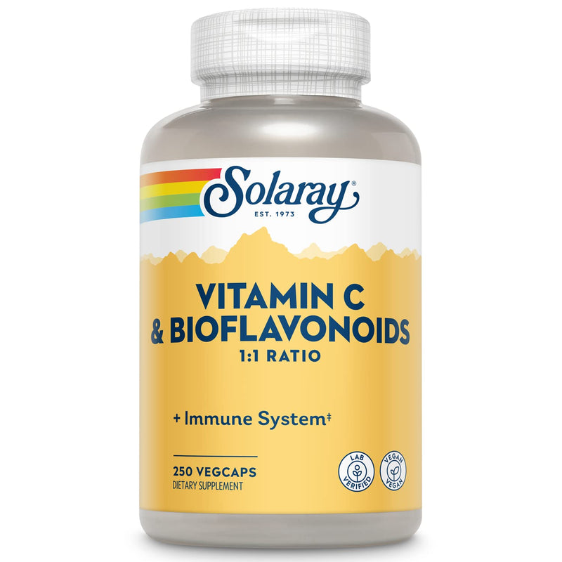 SOLARAY Vitamin C 500 mg with Citrus Bioflavonoids, 250 VegCaps | Immune, Antioxidant & Cellular Support, 1:1 Vit C & Bioflavonoids with Rose Hips & Acerola, 125 Servings, Vegan, Lab Verified 250 Count (Pack of 1)