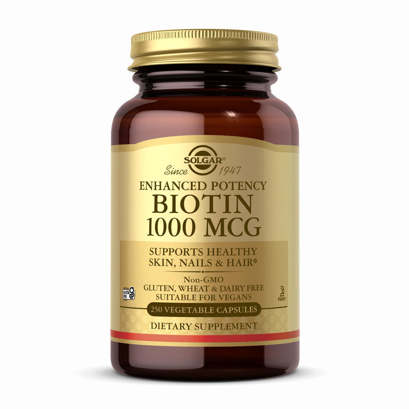 Solgar Enhanced Potency Biotin for Hair, Skin & Nails - 1,000 MCG (250 Vegetable Capsules) 1 Count (Pack of 1)