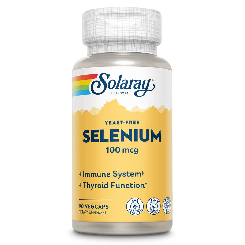 Solaray Yeast Free Selenium 100mcg, Healthy Immune & Thyroid Function Support, Enhanced Absorption, 90 Serv, 90 VegCaps 90 Count (Pack of 1)