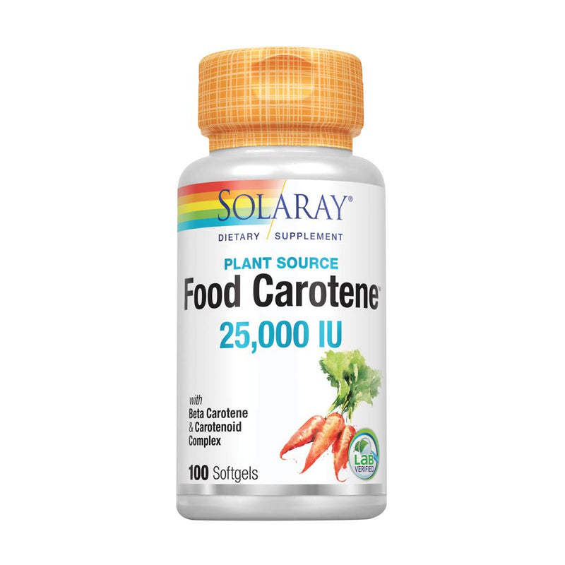 SOLARAY Food Carotene, Vitamin A as Beta Carotene 25000IU Carotenoids for Healthy Skin & Eyes, Antioxidant Activity & Immune System Support (076280041217) (100 CT) 100 Count (Pack of 1)