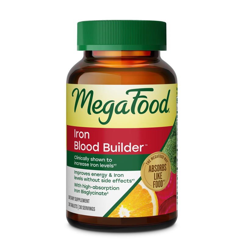 MegaFood Blood Builder Iron Supplement, Energy Support, Vegan, 30 Tablets | Increase Iron Levels Without Side Effects, Improves Energy Levels, B12, Folic Acid and Vitamin C for Absorption, 30 Servings Unflavored 30 Count (Pack of 1)