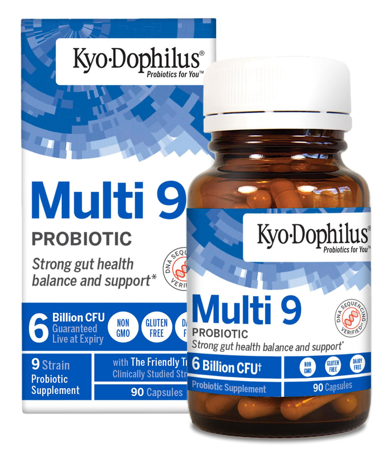 Kyolic Kyo-Dophilus Multi 9 Probiotic, 90 Capsules | Gluten-Free 6 Billion CFU Multi-Strain Blend of Nine Probiotic Strains for Healthy Gut Flora and Microbiome Support 90 Count (Pack of 1)