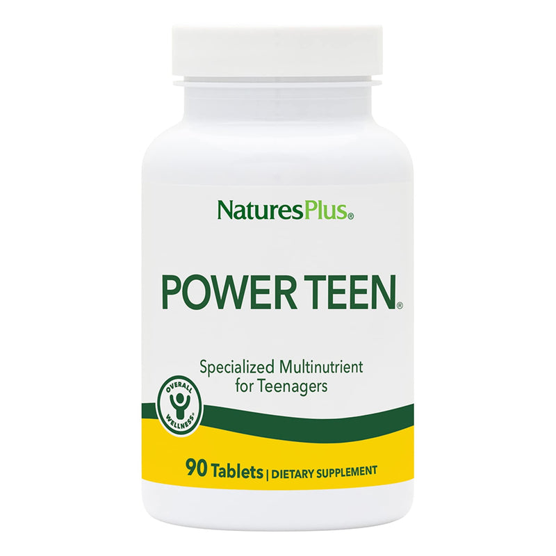 NaturesPlus Source of Life Power Teen - 90 Vegetarian Tablets - Teen Multivitamin with Minerals & Whole Foods for Mental Focus, Energy Booster - Gluten-Free - 45 Servings