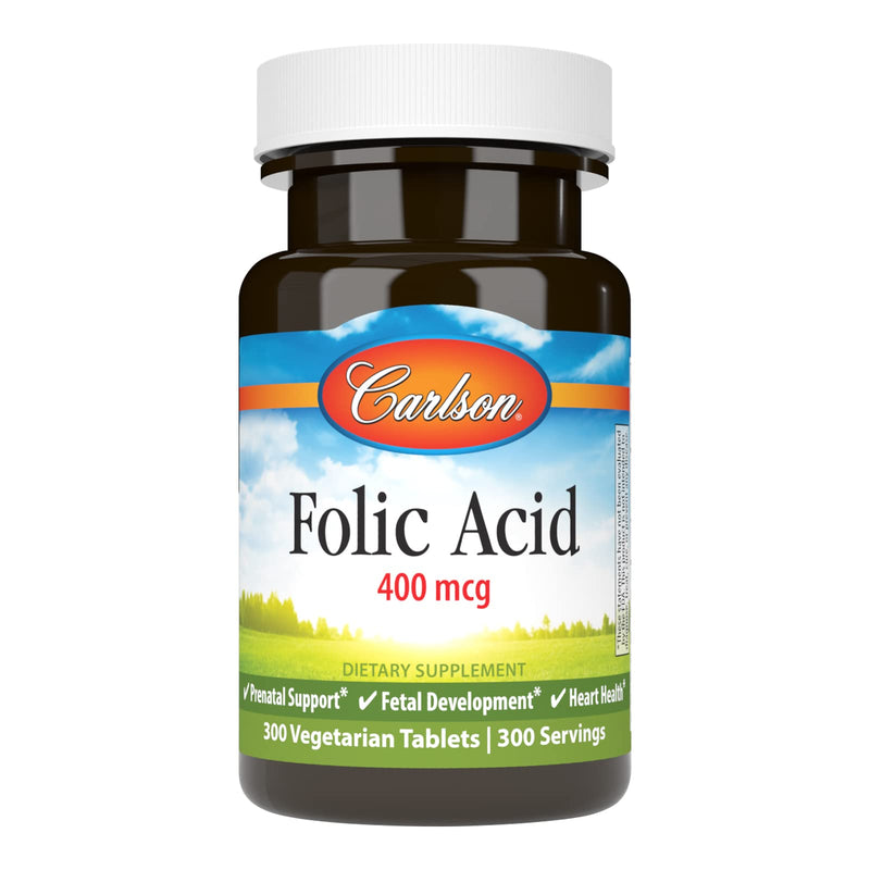 Carlson Folic Acid, 400 mcg, Prenatal Support, 300 Tablets | Fetal Development; Important B Vitamin for Pregnant Women 300 Count (Pack of 1)