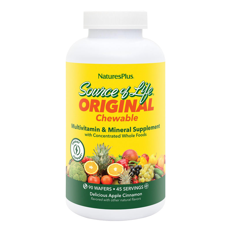 NaturesPlus Source of Life Adult’s Chewable, Apple Cinnamon - 90 Wafers - Multivitamin & Mineral Supplement - Immune & Digestive Health Support with Vitamin D3 - Gluten Free, Vegetarian - 45 Servings 90 Count (Pack of 1)