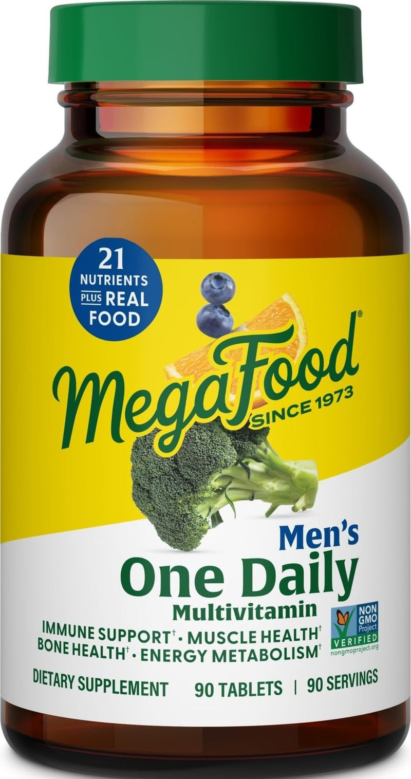 MegaFood One Daily Multivitamin for Men with 21 Nutrients, 90 Tablets | Immune Support, Cellular Energy & Muscle Health, Methylfolate, Methylated B12, C, D3, Zinc, Non-GMO, Vegetarian, 90 Servings Unflavored 90 Count (Pack of 1)