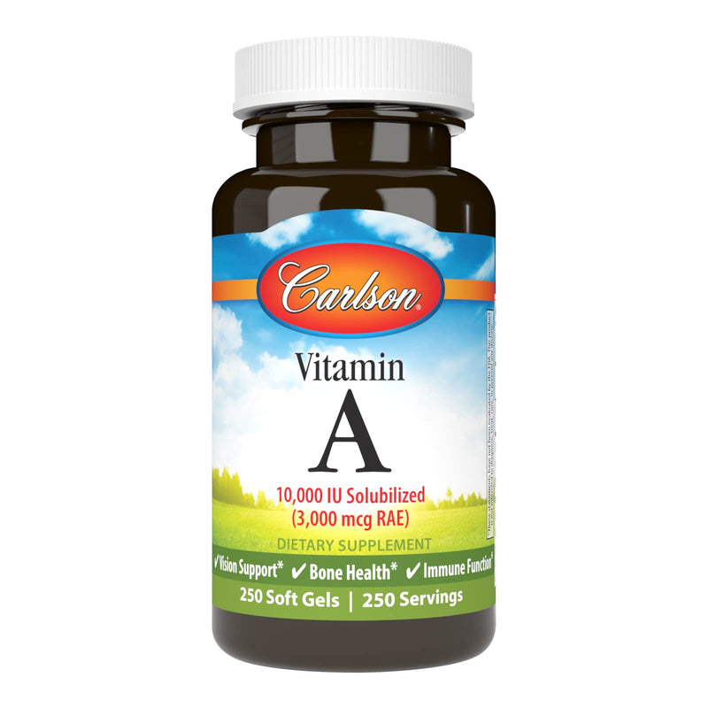 Carlson - Vitamin A Solubilized, 10000 IU (3000 mcg RAE), Water Soluble, Vision Health, 250 Softgels