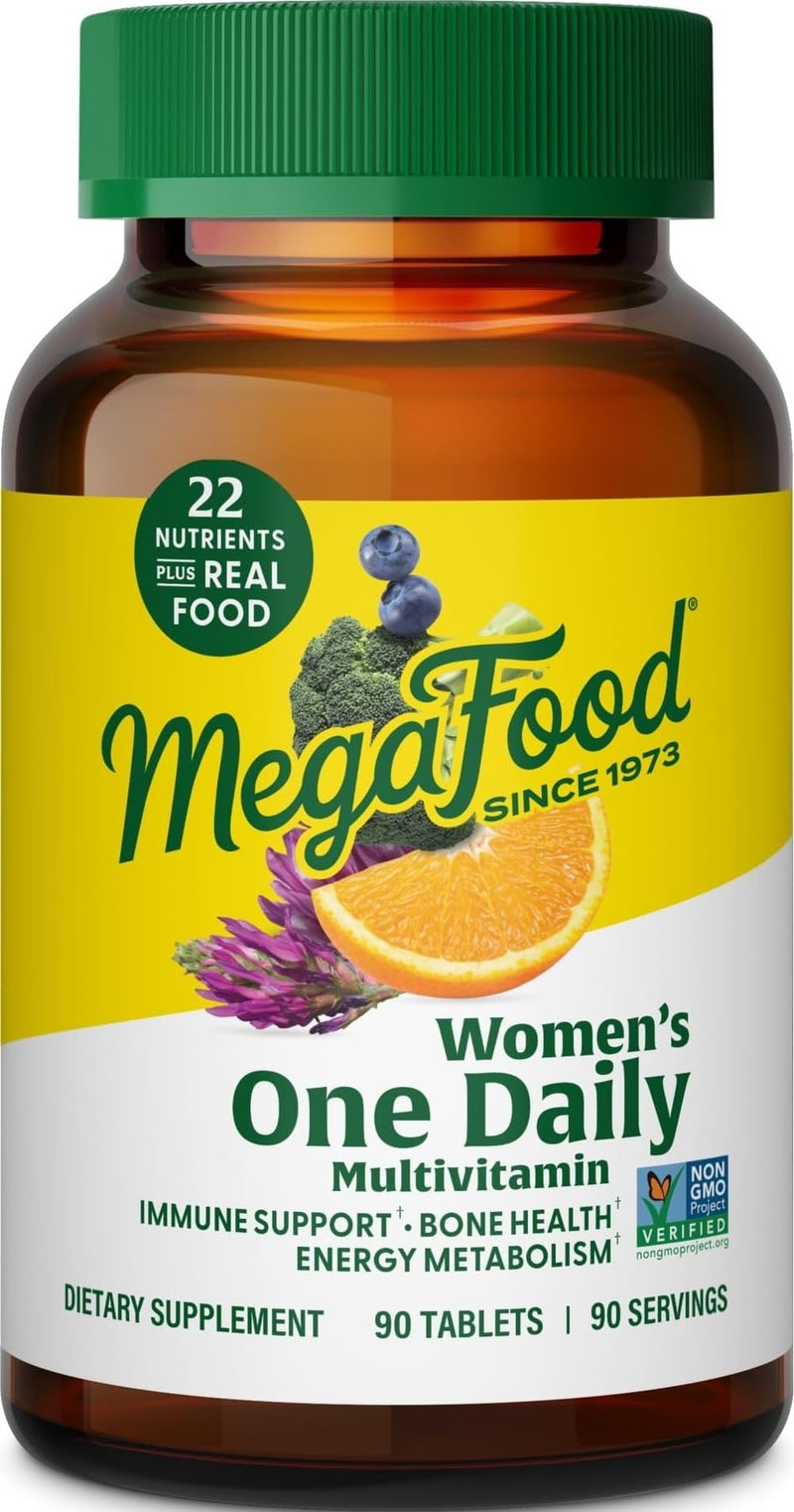 MegaFood One Daily Multivitamin for Women with 22 Nutrients, 90 Tablets | Immune Support, Cellular Energy & Healthy Skin & Hair, Methylfolate, Methylated B12, Iron, C, D3, Vegetarian, 90 Servings Unflavored 90 Count (Pack of 1)