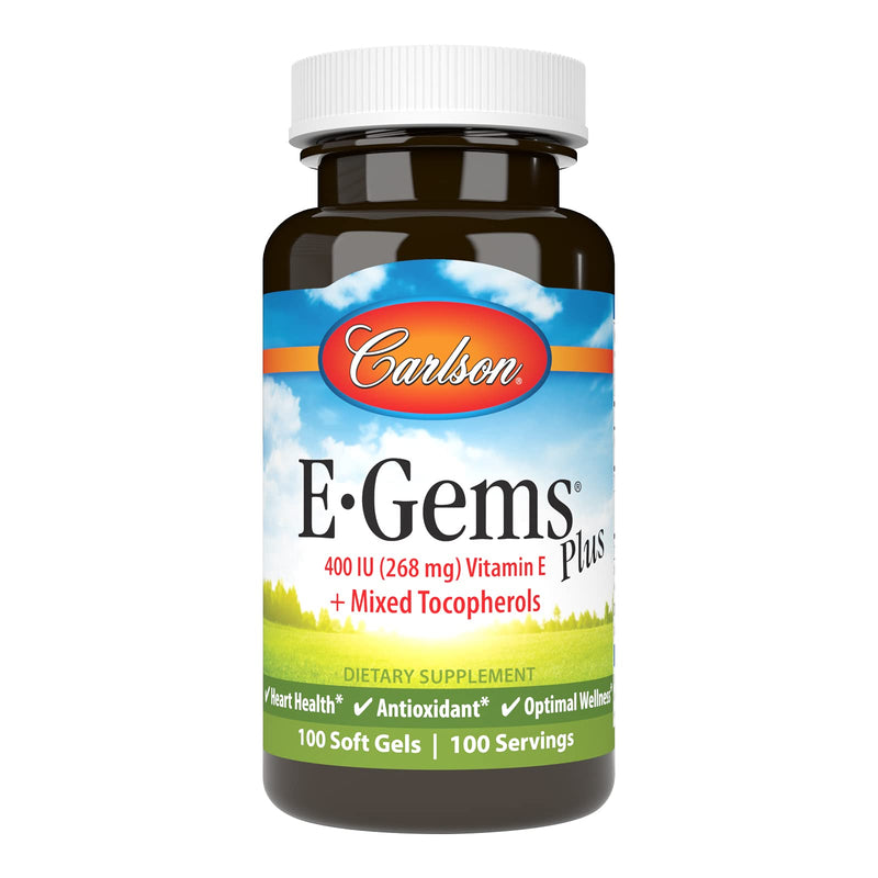 Carlson E-Gems Plus, 400 IU (268 mg), Optimal Wellness, 100 Soft Gels | Natural-Source Vitamin E