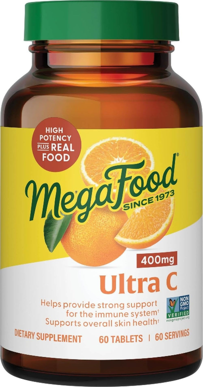 MegaFood Ultra C 400 mg, Vitamin C Immune Support Supplement, 60 Tablets | Essential Immune and Antioxidant Support, Supports Overall Skin Health, Made with Real Food, Non-GMO, Vegan, 60 Servings 60 Count (Pack of 1)