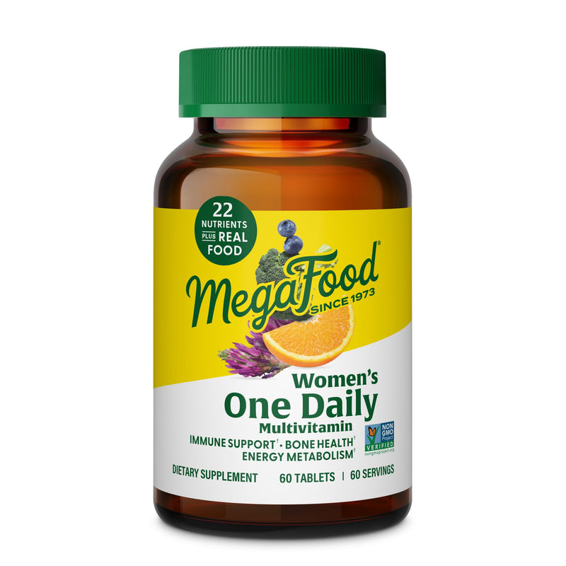 MegaFood One Daily Multivitamin for Women with 22 Nutrients, 60 Tablets | Immune Support, Cellular Energy & Healthy Skin & Hair, Methylfolate, Methylated B12, Iron, C, D3, Vegetarian, 60 Servings Unflavored 60 Count (Pack of 1)