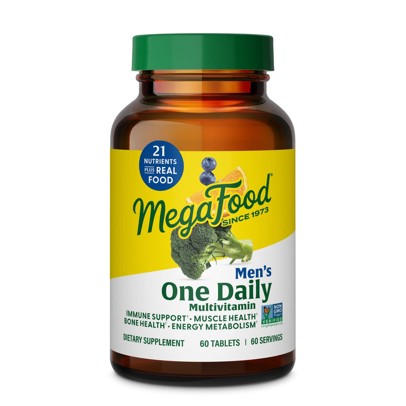 MegaFood One Daily Multivitamin for Men with 21 Nutrients, 60 Tablets | Immune Support, Cellular Energy & Muscle Health, Methylfolate, Methylated B12, C, D3, Zinc, Non-GMO, Vegetarian, 60 Servings Unflavored 60 Count (Pack of 1)