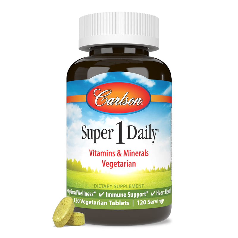 Carlson Super 1 Daily, Vegetarian Multiple Formula, 120 Tablets | Multivitamin; Balanced Amounts of beneficial Nutrients; Once Daily Formula; Optimal Wellness 120 Count (Pack of 1)