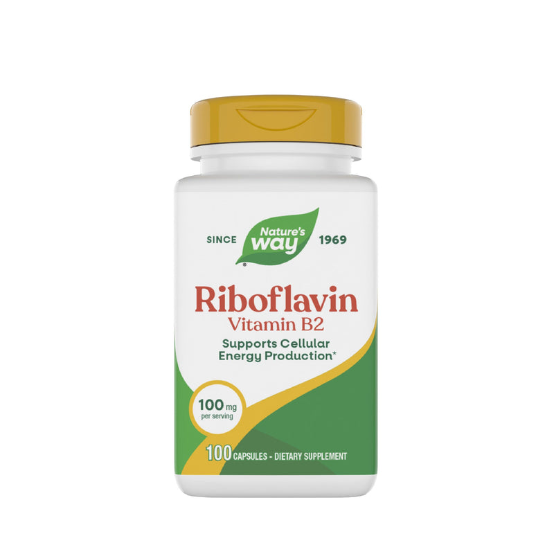 Nature's Way Riboflavin Vitamin B2, Cellular Energy Support*, 100 ct | 100 mg Riboflavin Per 1-Capsule Serving; Supports Cellular Energy Metabolism*; Made Without Gluten, Dairy, or Soy 100 Count (Pack of 1)