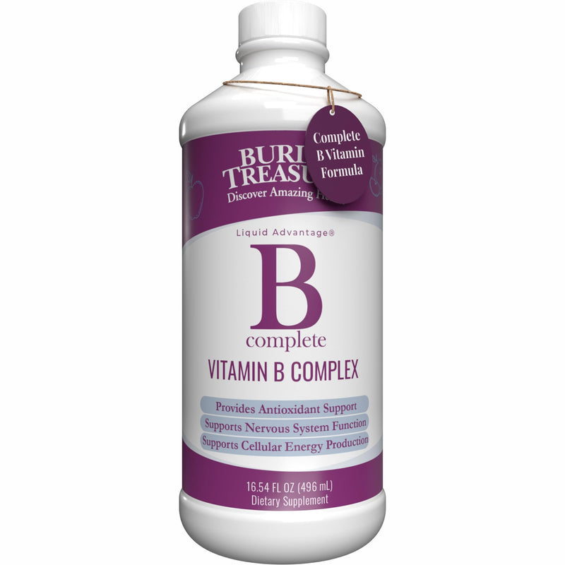 Buried Treasure B Complete - 16 Fl oz, All 8 B Vitamins with Methylated B12 & Methylfolate, Biotin, B1, B2, B6, Antioxidant Support, Liquid & Sugar-Free, B complex vitamins for Women & Men.