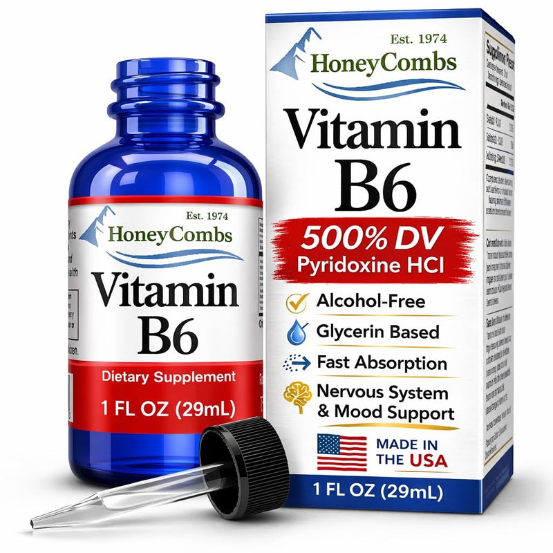 HoneyCombs Vitamin B6 Liquid Drops, Pyridoxine HCl Supplement, 1oz | Liquid Vitamin B6 Pyridoxine supports healthy energy metabolism in a fast-absorbing liquid formula. 1 Fl Oz (Pack of 1)