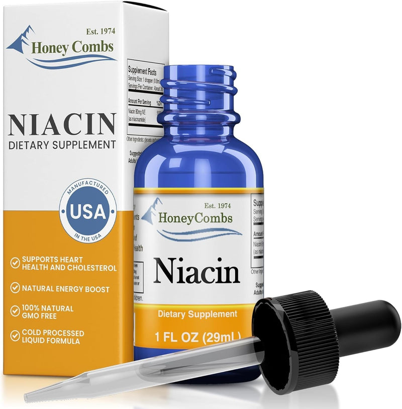 HoneyCombs Vitamin B3 Niacin Liquid Drops 1 oz | Fast-absorbing liquid Niacin supplement for convenient daily nutritional support and overall wellness. 1 Fl Oz (Pack of 1)