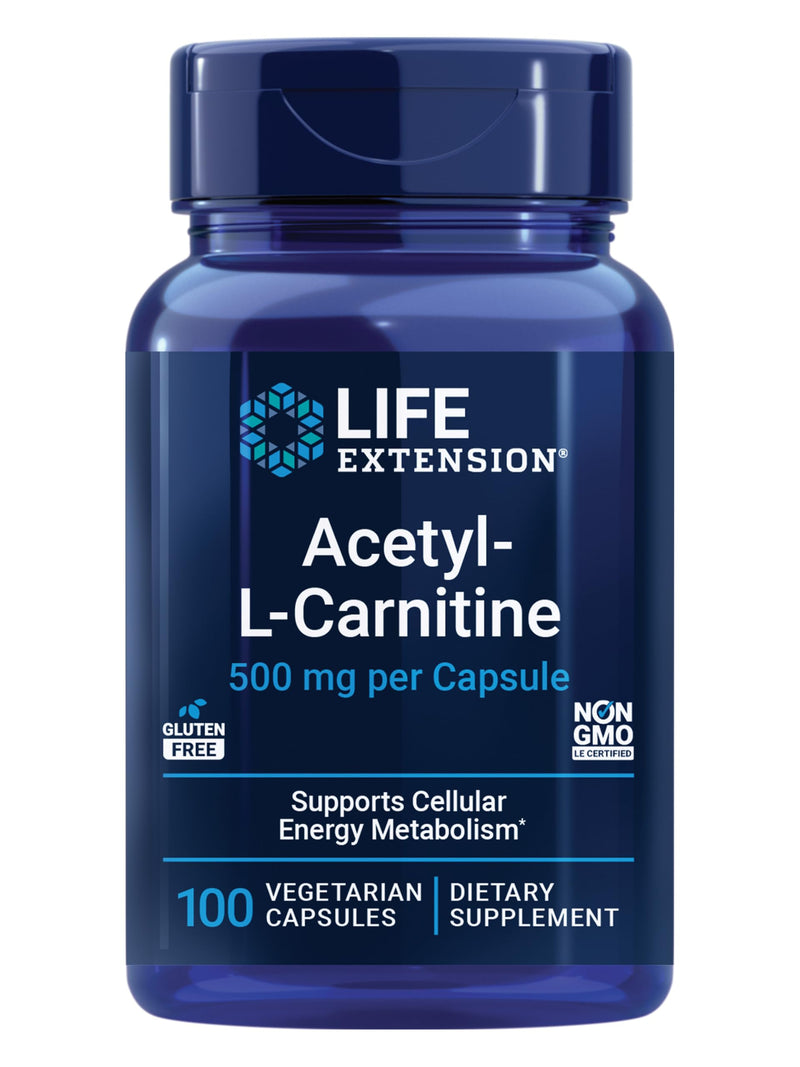 Life Extension Acetyl-L-Carnitine, Acetyl-L-Carnitine, Vitamin C, Brain, Mood & Nerve Health, Cellular Energy, Gluten-Free, Non-GMO, Vegetarian, 100 Capsules | Brain, Mood & Nerve Health Plus Cellular Energy, 3-Month Supply, Gluten-Free, Non-GMO & Vege...
