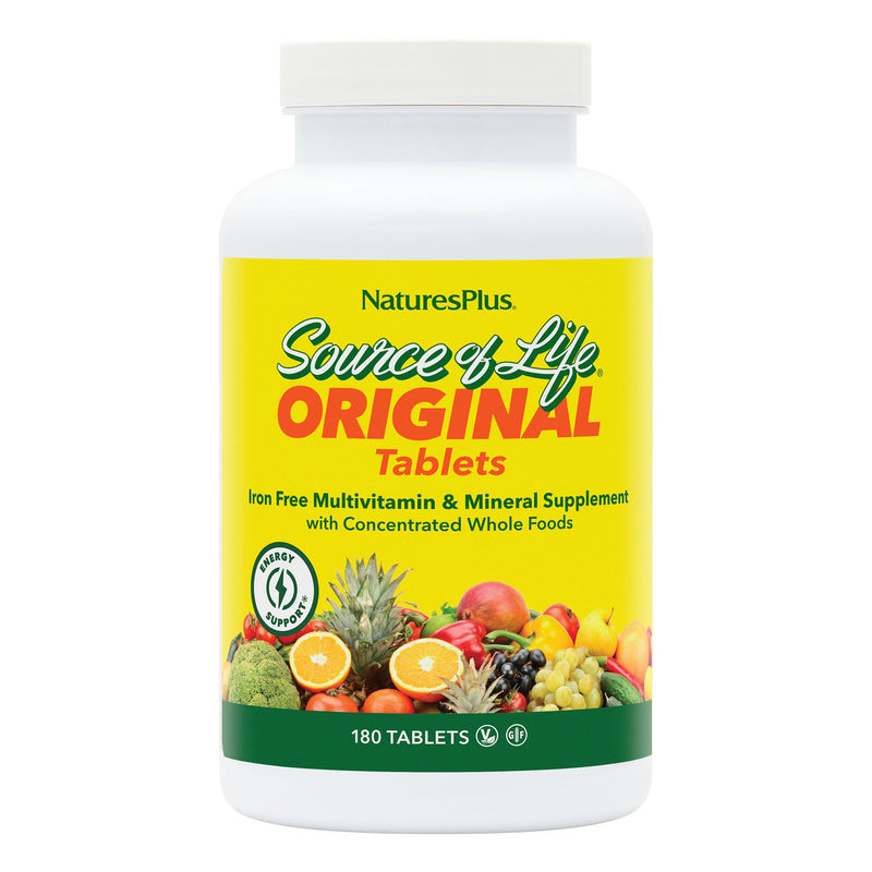 NaturesPlus Source of Life No Iron - 180 Tablets - Multivitamin & Mineral Supplement with Vitamin D3 - Supports Natural Energy & Well-Being - Gluten Free, Vegetarian - 60 Servings 180 Count (Pack of 1)
