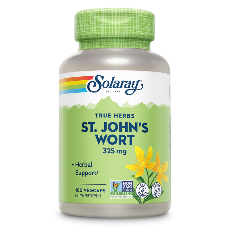 SOLARAY St Johns Wort 325 mg Whole Aerial - Health and Mood Support Supplement - 60-Day Money Back Guarantee - Non-GMO, Vegan, Lab Verified (180 VegCap, 180 Servings) 180 Count (Pack of 1)