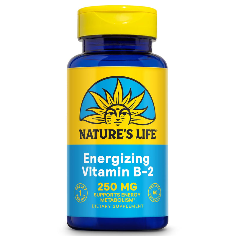 Nature's Life Vitamin B-2 250 mg - Vitamin B2 Energy Pills for Metabolism Support - High-Potency Riboflavin Plus Calcium Supplement - One Per Day - 50 Servings, 50 Tablets 50ct
