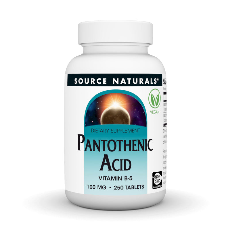 Source Naturals Pantothenic Acid, 100 mg -250 Vegan Tablets | Vitamin B-5 | Non-GMO Validated* 250 Count (Pack of 1)