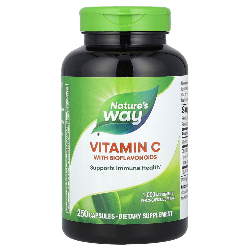 Nature's Way Vitamin C with Bioflavonoids, Immune Health Support*, 250 ct | 1000 mg Vitamin C and 600 mg Citrus Bioflavonoid Complex Per 2-Capsule Serving; Immune, Antioxidant, and Collagen Support* 250 Count (Pack of 1)
