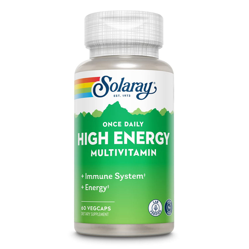 SOLARAY Once Daily High Energy Multivitamin, w/No Iron | Complete Multi w/Whole Food & Herb Base | Non-GMO | 60 VegCaps 60 Count (Pack of 1)
