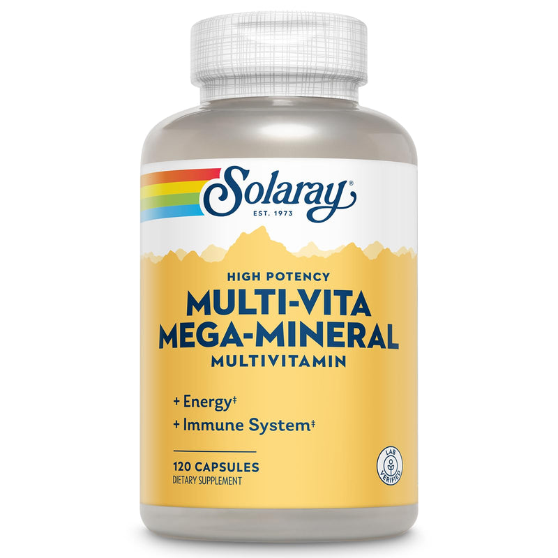 SOLARAY Multi-Vita Mega-Mineral Multivitamin, 120 Capsules | Energy, Immune, Heart, Bones & Muscle Support, Vitamins, Minerals & Trace Nutrients, 30 Servings, Lab Verified